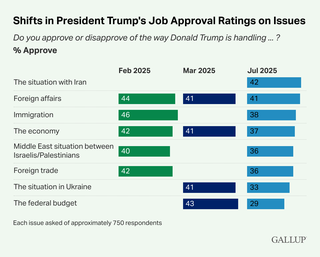 Shifts in President Donald Trump's job approval ratings on key issues