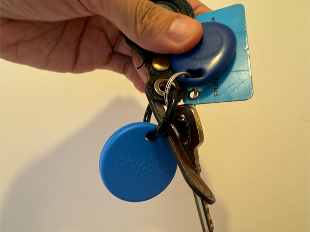 The Chipolo pop has a built-in keyring hole, so you don’t need to worry about a holder (Alex Lee)