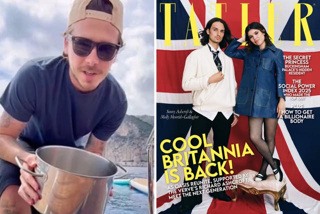 <p>Brooklyn Beckham making seawater pasta, and Liam Gallagher's daughter, Molly Moorish-Gallagher, and Richard Ashcroft's son, Sonny Ashcroft, on the cover of the latest ‘Tatler’</p>