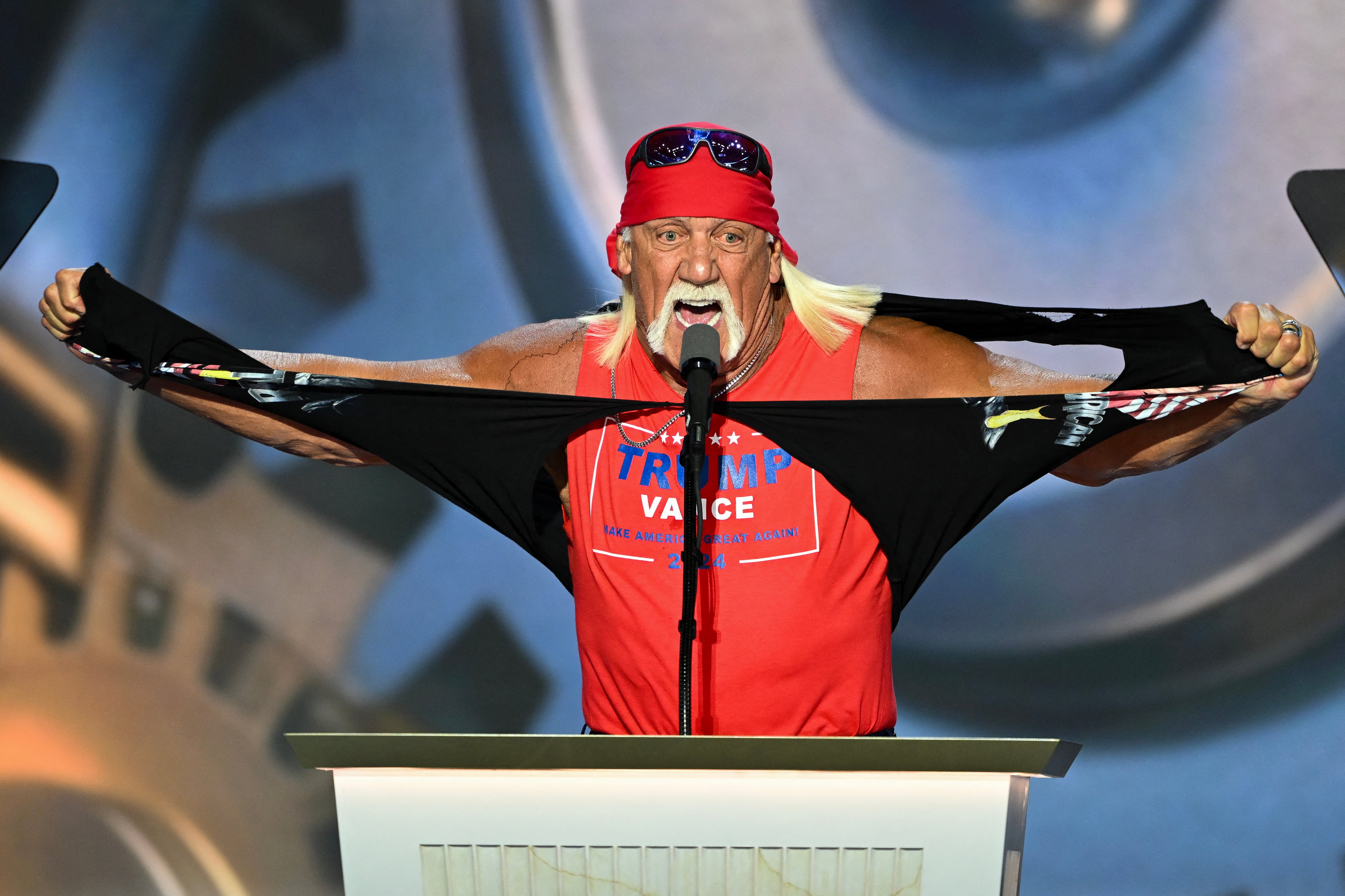 Hogan rips his shirt at the 2024 Republican National Convention while giving a formal endorsement to Trump
