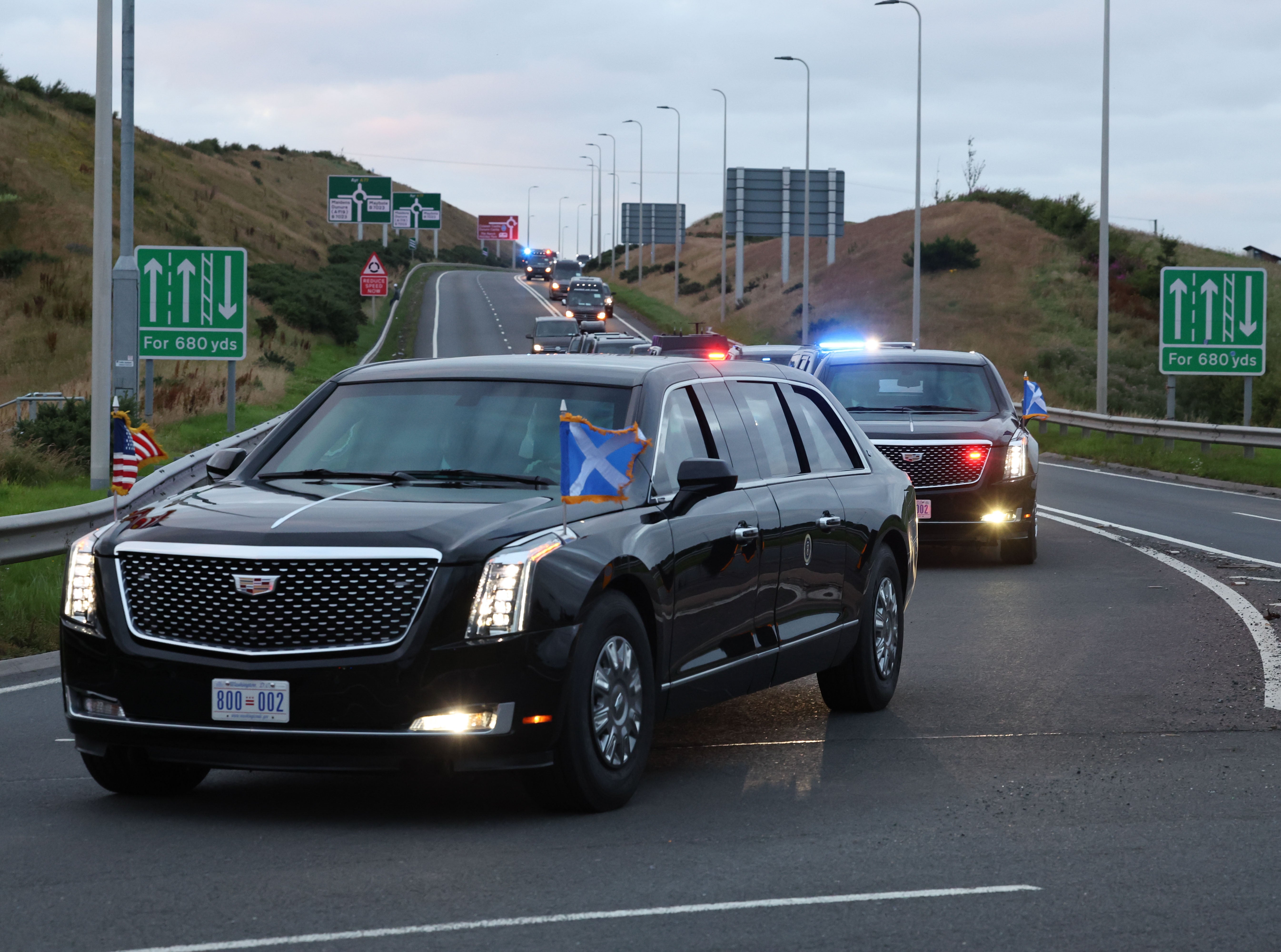 Donald Trump's motorcade on the A77 in Maybole, South Ayrshire
