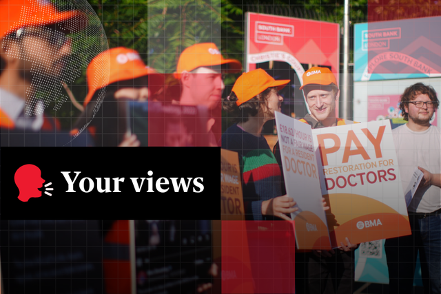 <p>NHS resident doctors outside St Thomas’ Hospital in London as they start a five-day strike</p>