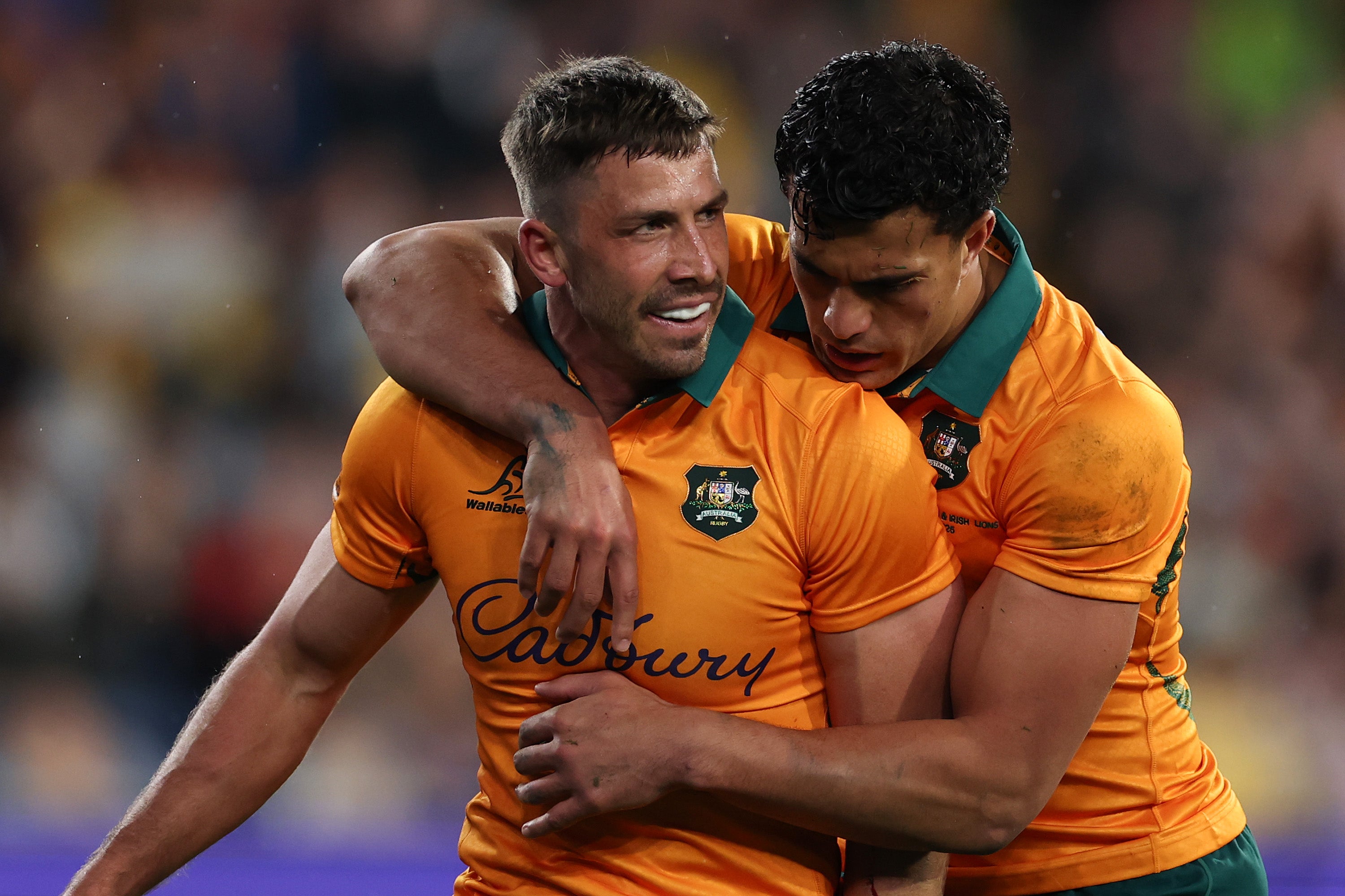 Jake Gordon of the Wallabies celebrates scoring