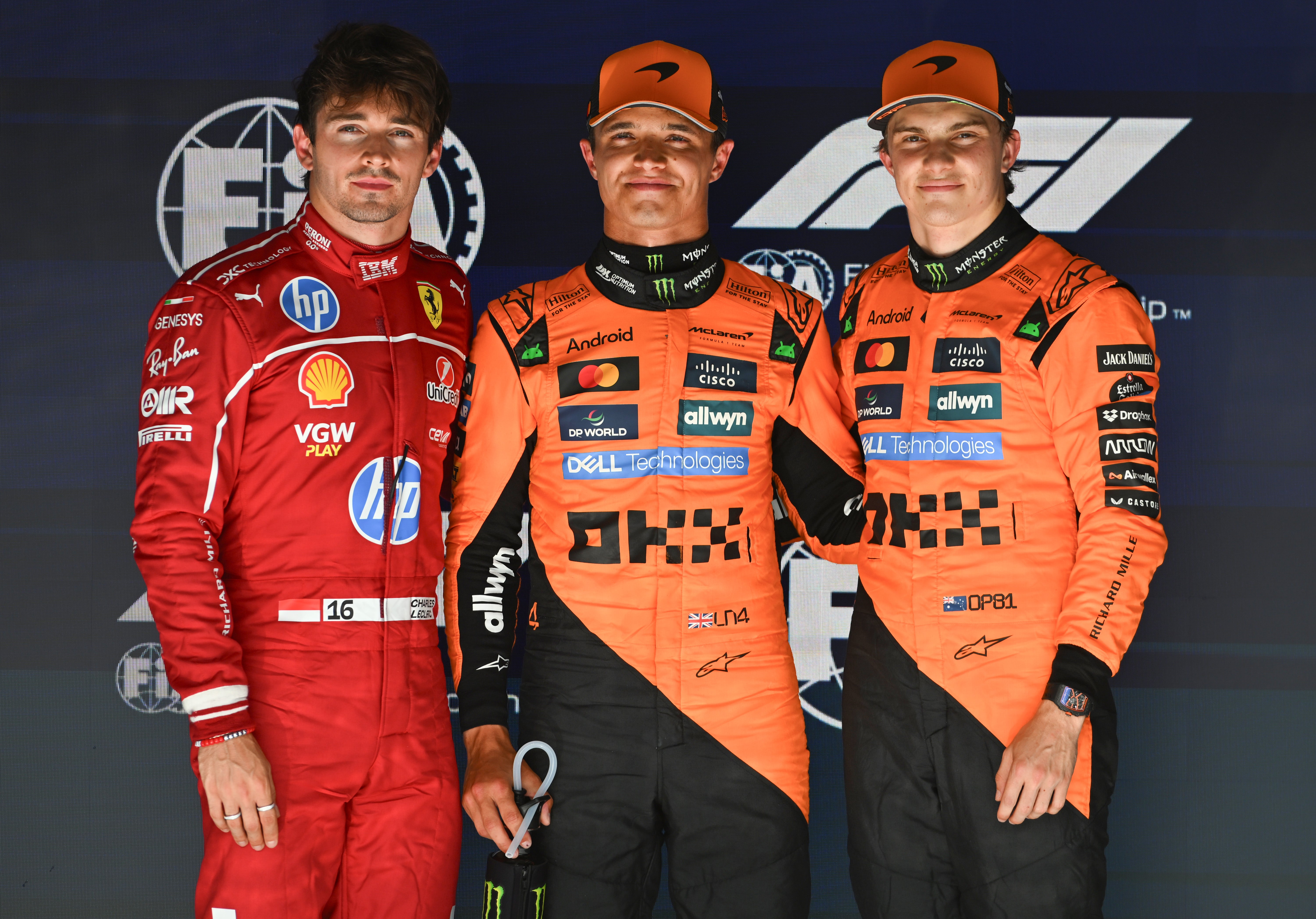 Lando Norris (centre) claimed pole position at Spa-Francorchamps
