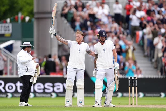 Ben Stokes celebrates his century (Martin Rickett/PA)