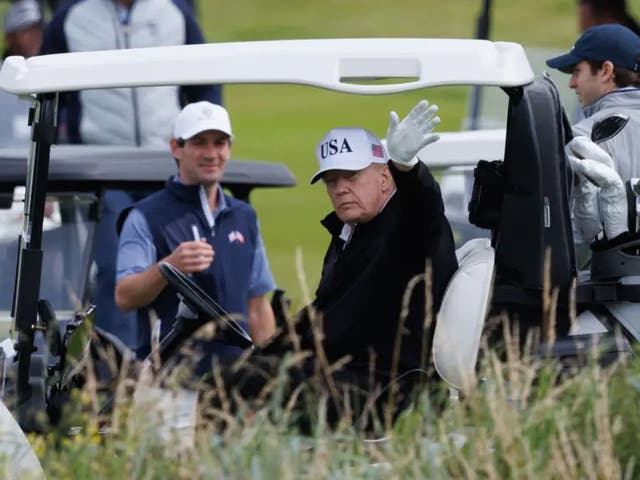 <p>Donald Trump at Turnberry on Saturday morning</p>