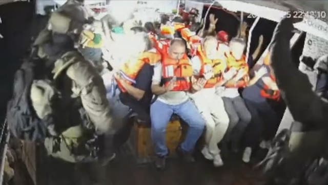 <p>Moment Israeli army appears to intercept Gaza-bound aid ship Handala</p>