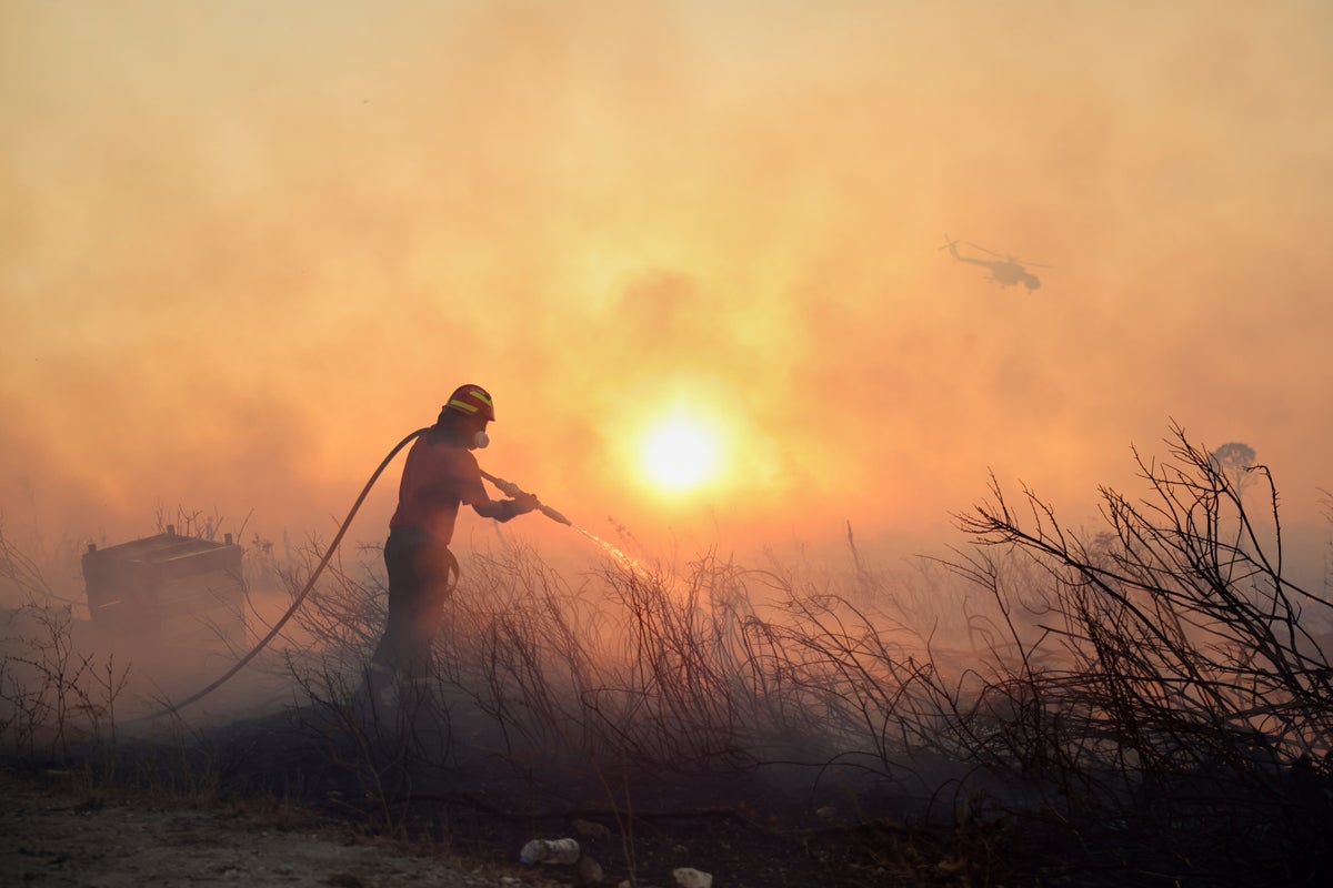 Photos of a wildfire near Athens as homes burn