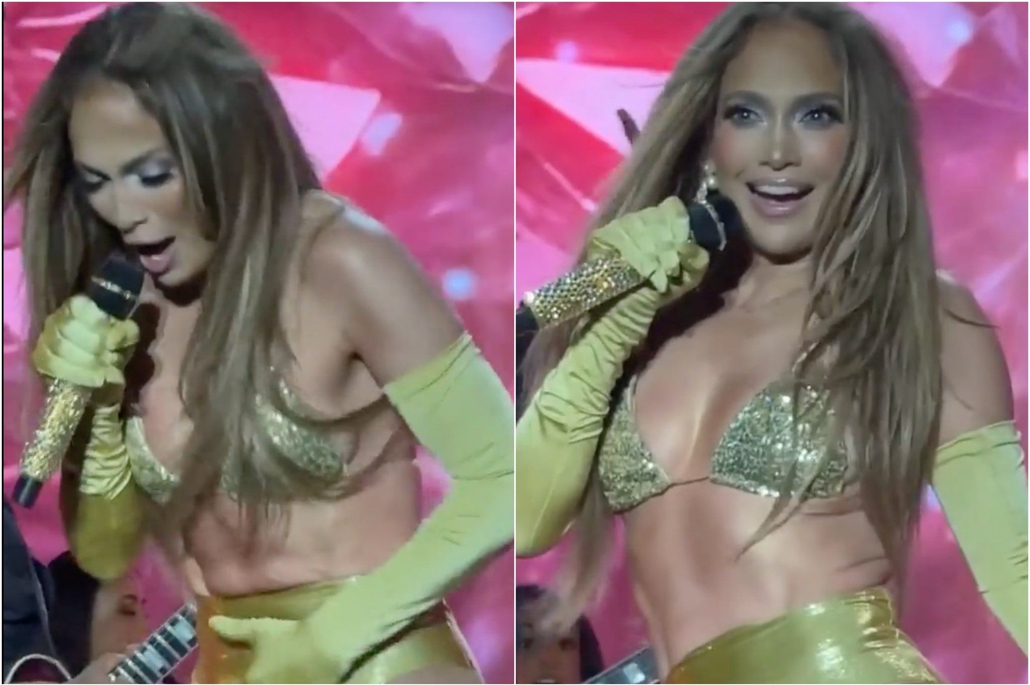 Jennifer Lopez laughs off a wardrobe malfunction on tour in Poland