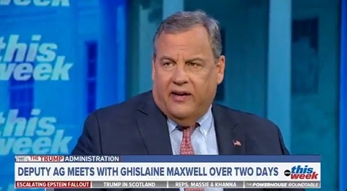 Chris Christie told ABC on Sunday that Todd Blanche should have brought agents with him to his nine-hour meeting with Ghislaine Maxwell. The Deputy AG was meeting with her over the investigation into the Jeffrey Epstein case.