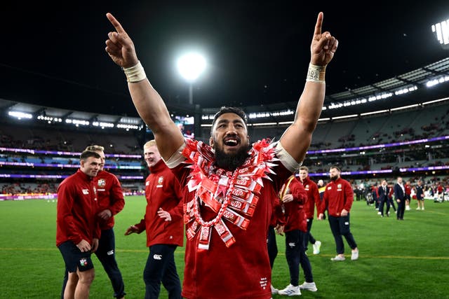 <p>Bundee Aki and the rest of the Lions celebrated long into the Melbourne night</p>