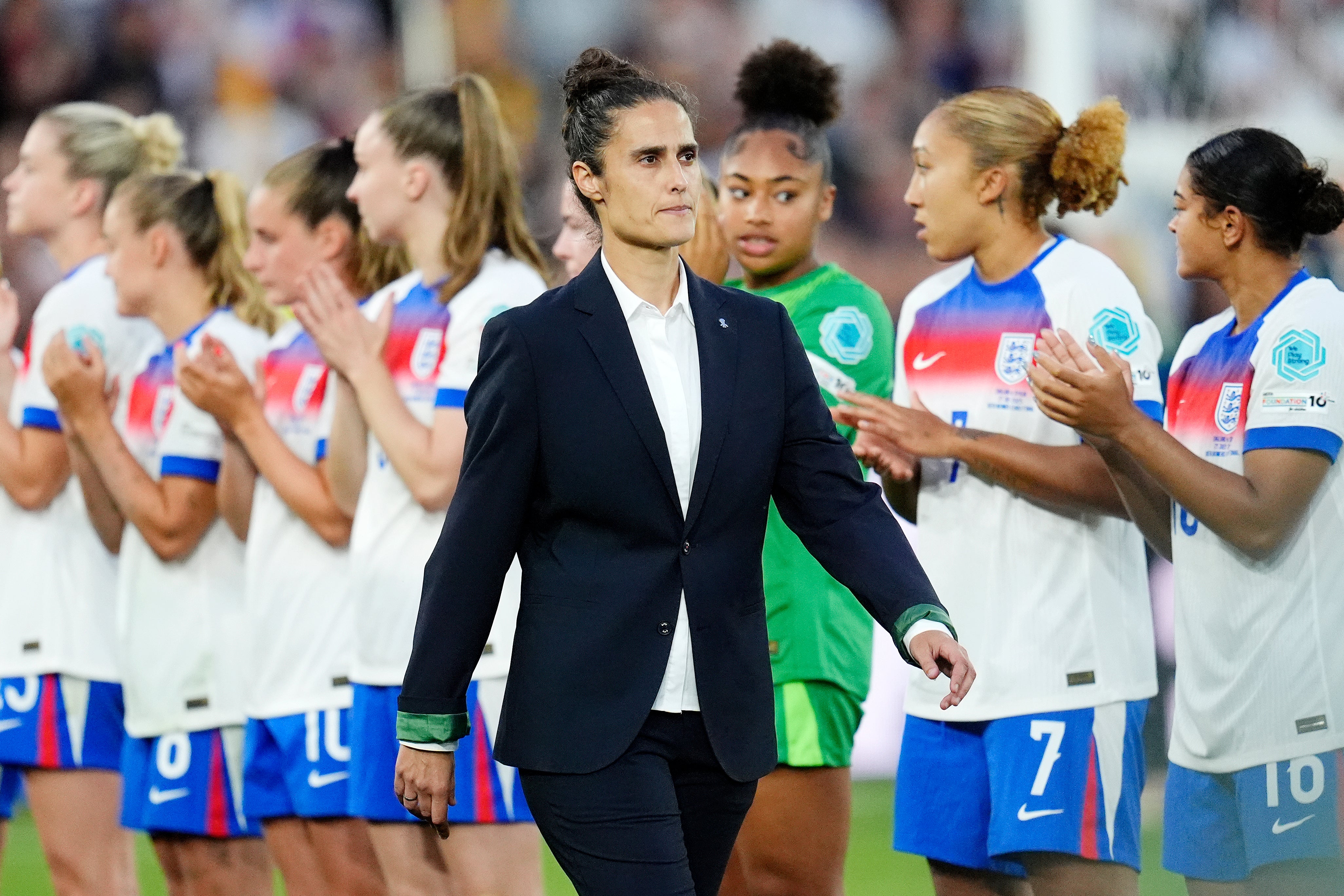Spain manager Montse Tome reacts after defeat