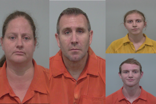 <p>Husband and wife Brian (center) and Jill Griffeth (left), as well as 21-year-old Dallin (bottom right) and 19-year-old Liberty Griffeth (top right), were arrested and charged with aggravated child abuse, authorities said.</p>