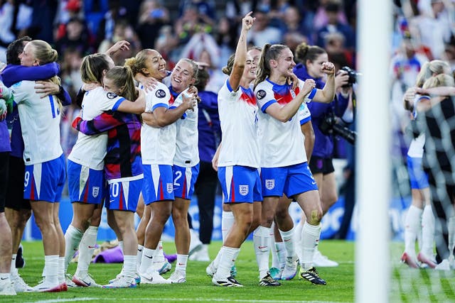 England players celebrate European Championship glory (Peter Byrne/PA)