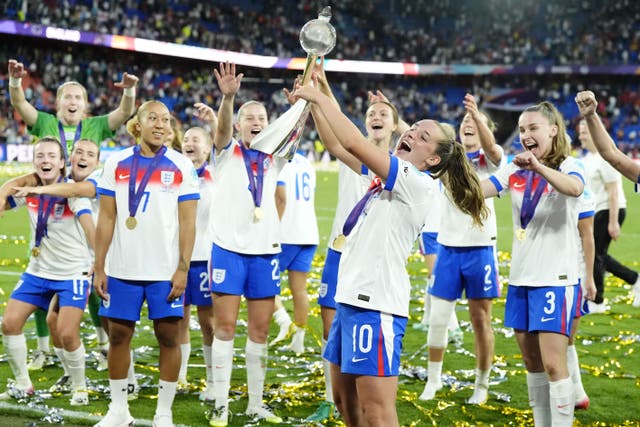 England celebrate their Euro 2025 title (Nick Potts/PA)