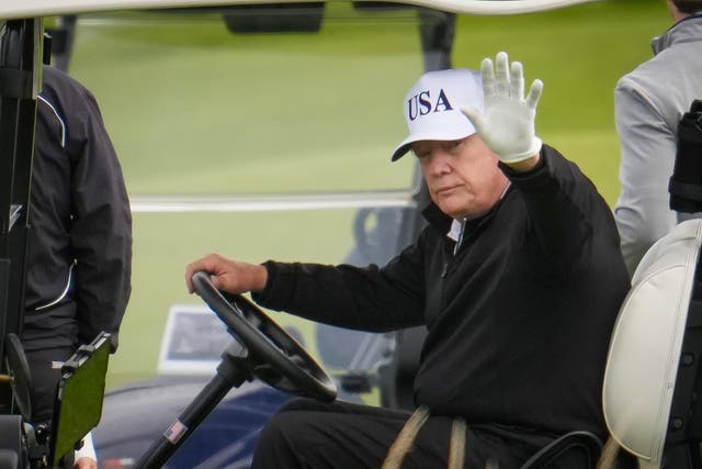 <p>U.S. President Donald Trump plays golf at Trump Turnberry golf course on July 26, 2026 in Turnberry, Scotland</p>