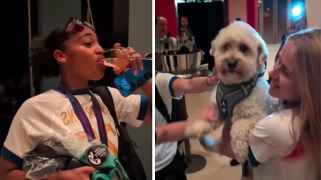 <p>Lionesses party until 4am celebrating Euro 2025 final win - with champagne and a dog</p>