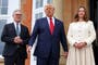 Trump drowned out by bagpipes as US president greets Starmer