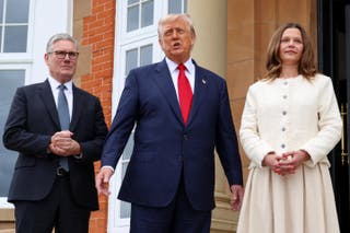 U.S. President Donald Trump meets British Prime Minister Keir Starmer and his wife Victoria Starmer, on the day of a bilateral meeting at Trump Turnberry resort in Turnberry