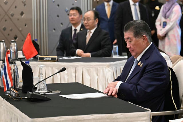 <p>Thailand's acting Prime Minister Phumtham Wechayachai takes part in talks with Cambodia's Prime Minister Hun Manet, mediated by Malaysia's Prime Minister Anwar Ibrahim</p>