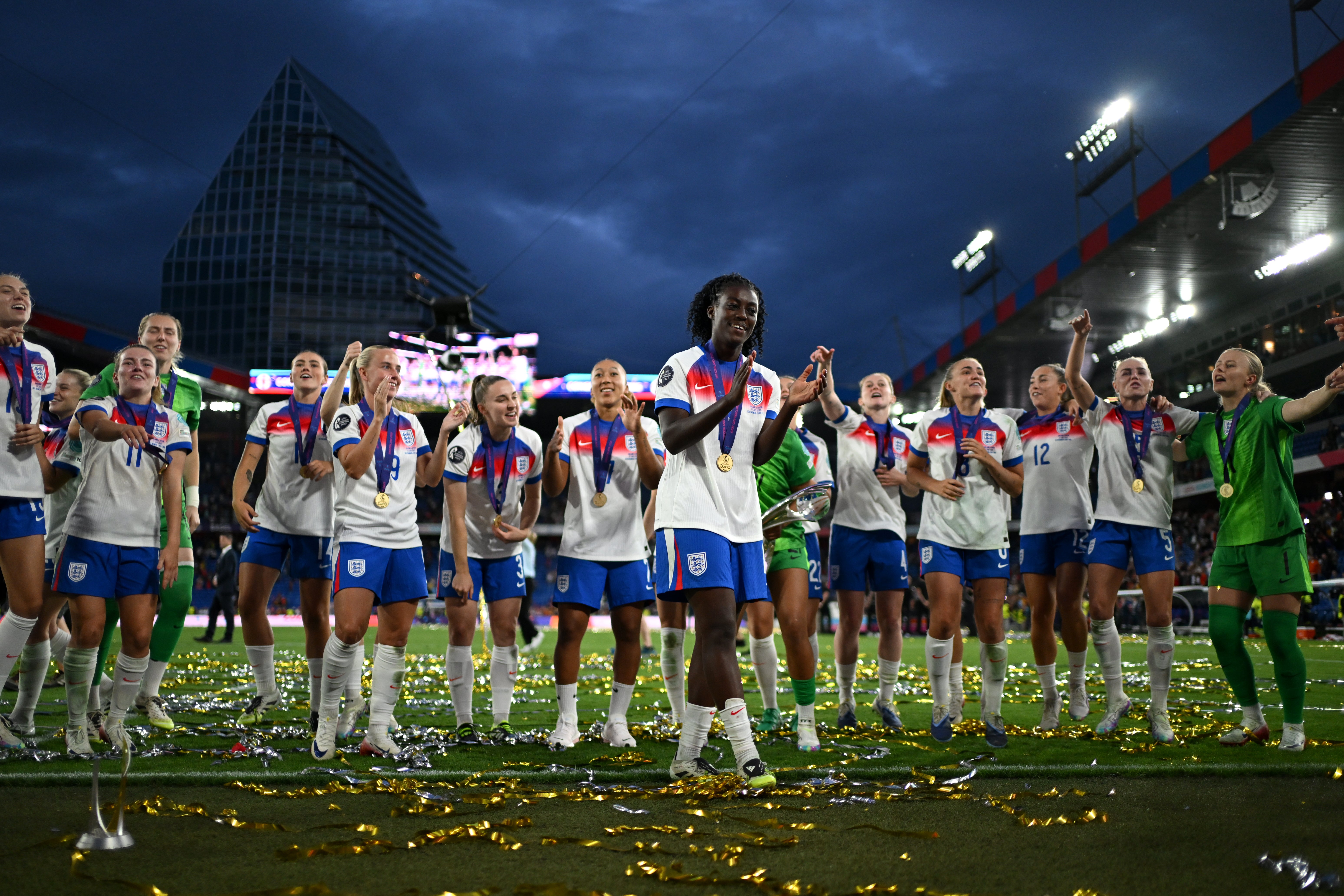 Michelle Agyemang applauding England fans after the final