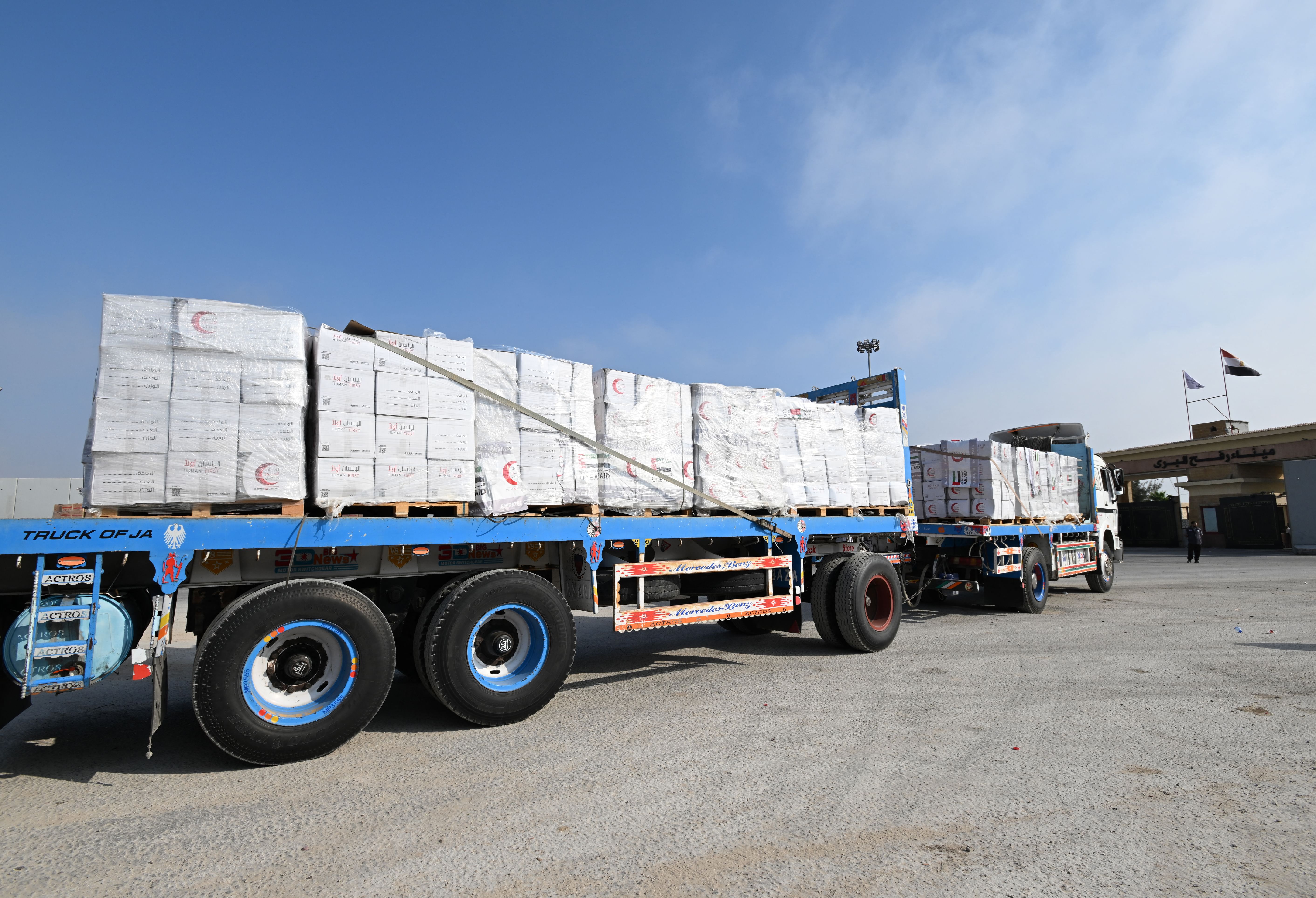 Lorries are queuing to get into Gaza