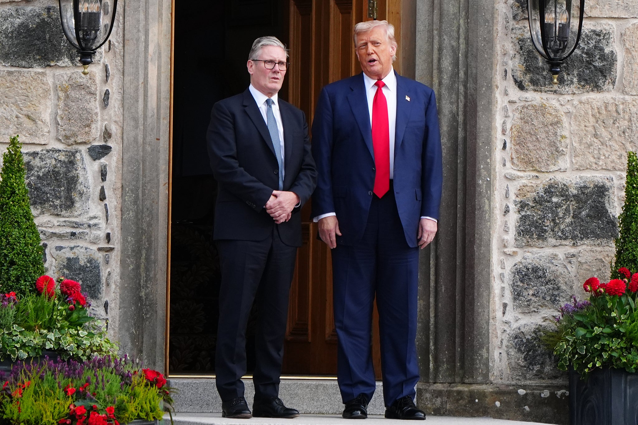 <p>US President Donald Trump and Prime Minister Sir Keir Starmer arrive at Trump International Golf Links, the president's Menie golf course in Aberdeenshire</p>