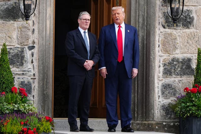 <p>US President Donald Trump and Prime Minister Sir Keir Starmer arrive at Trump International Golf Links, the president's Menie golf course in Aberdeenshire</p>