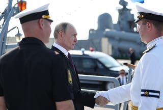 Vladimir Putin visits the Russian Navy frigate Admiral Grigorovich in Saint Petersburg