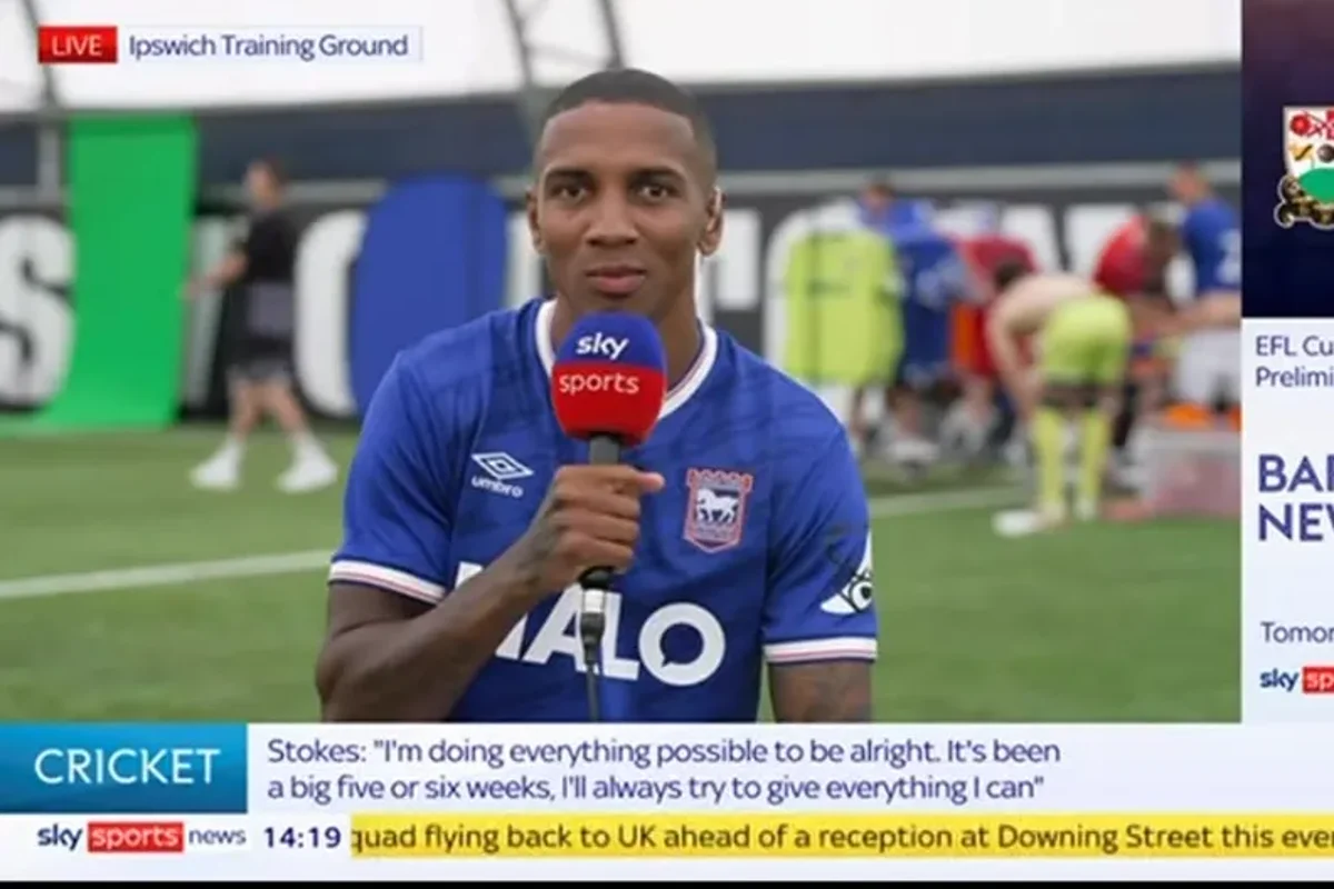 Ashley Young’s Ipswich teammate caught with bottom out during live interview as Sky Sports issues apology