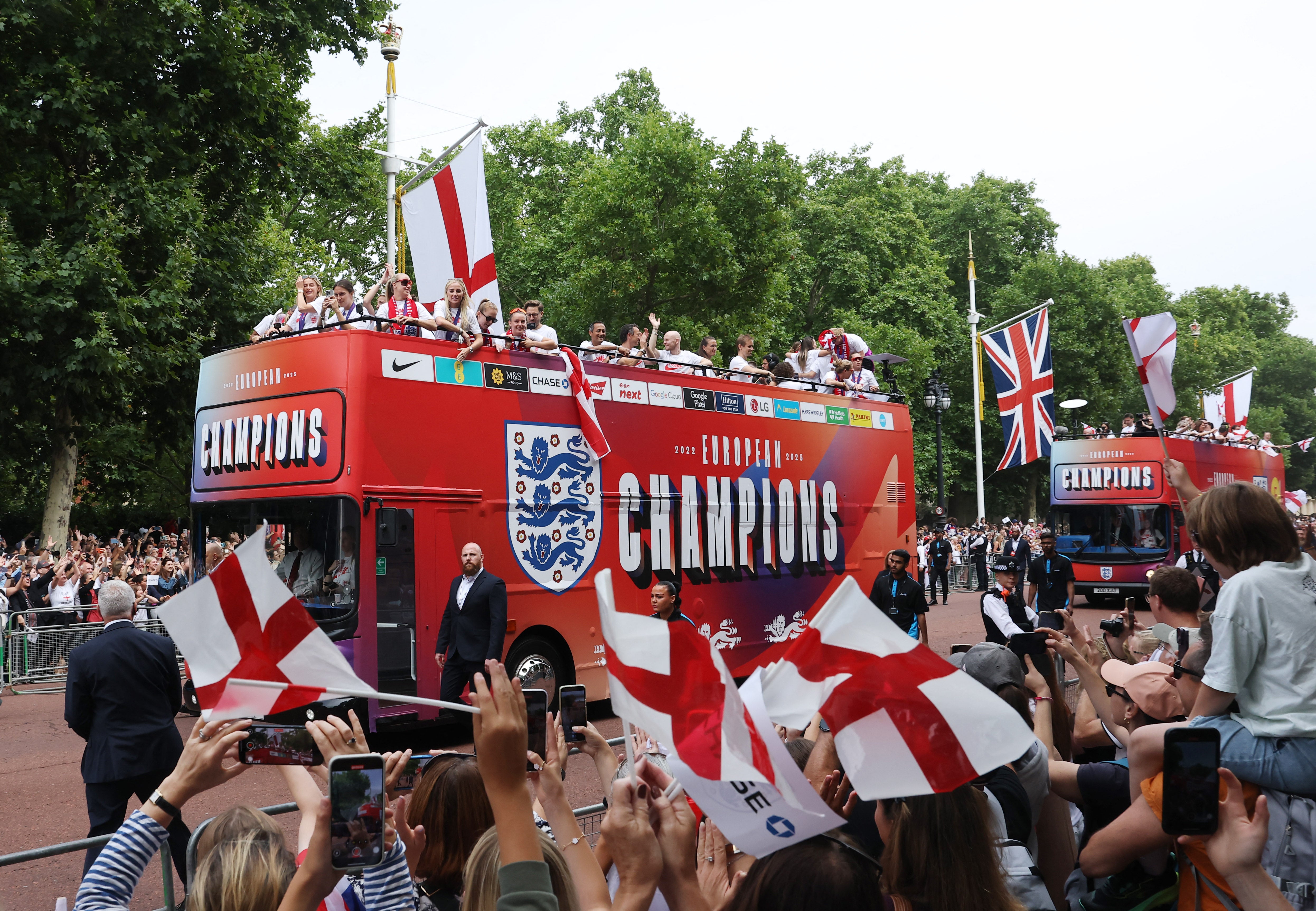 Players who led England to victory at the Euro 2025 Championship wave to the crowds