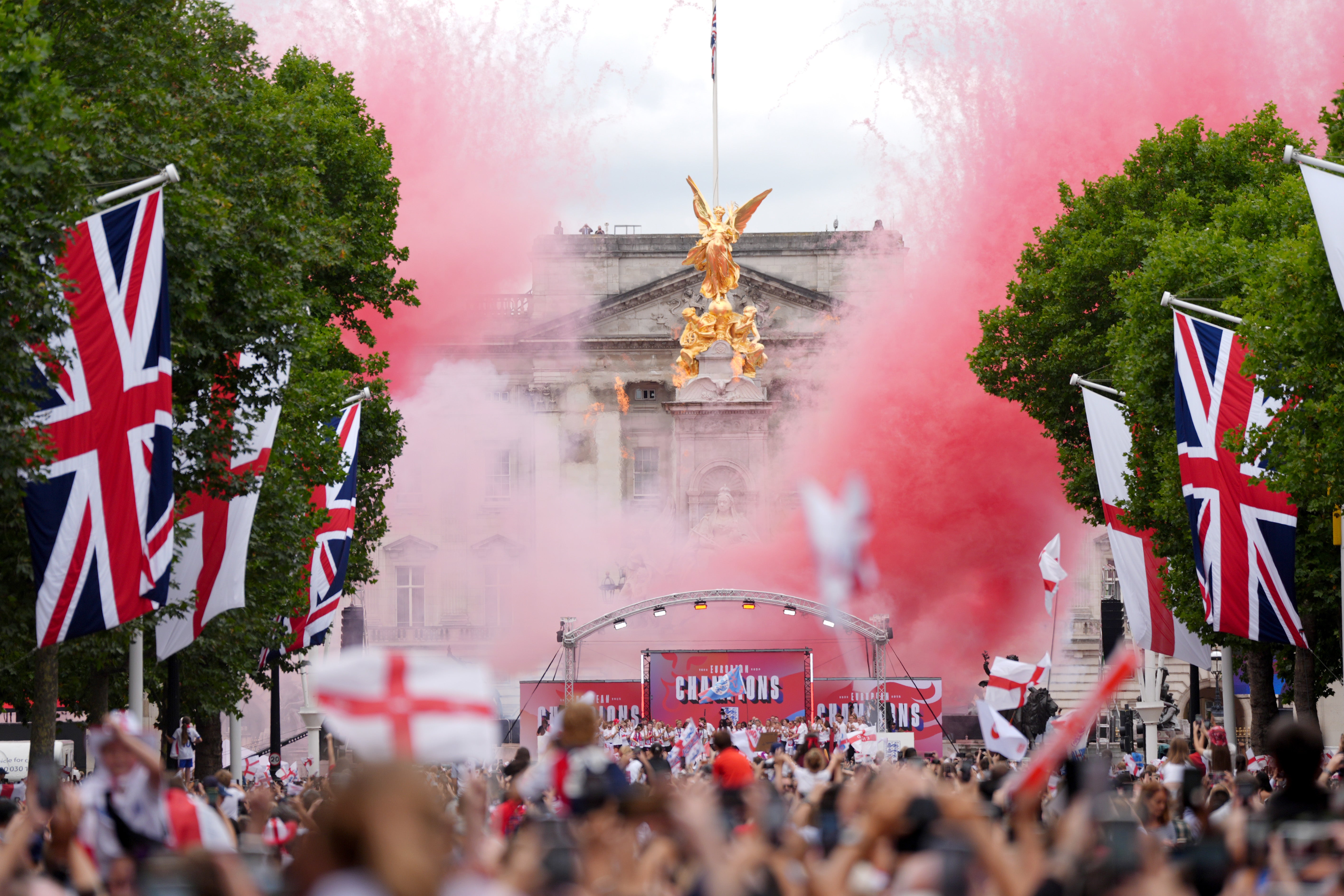 A large fireworks display followed the trophy lift outside the palace (Ben Whitley/PA)