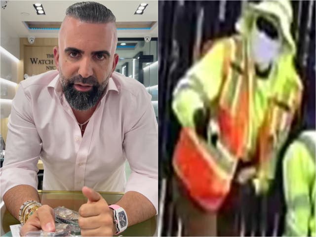 <p>The Watch King, pictured left, was robbed by two men dressed in high-vis clothing</p>