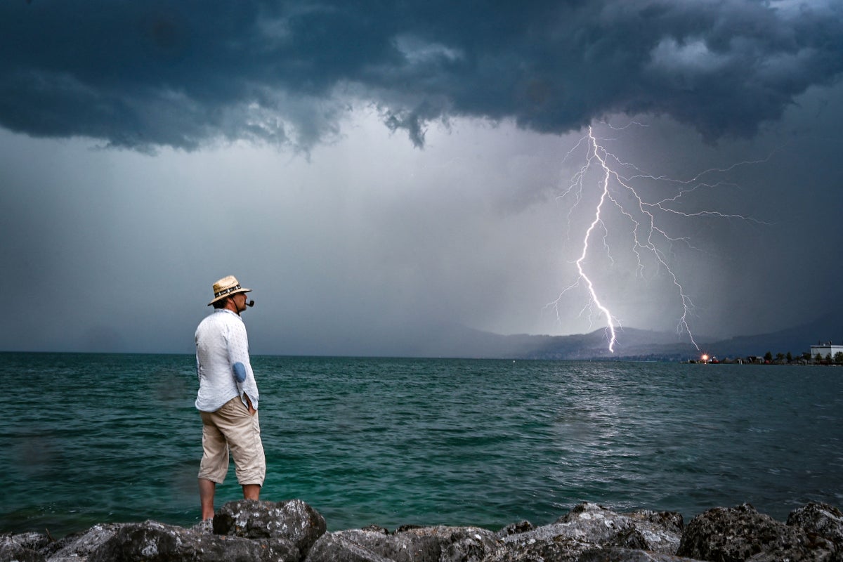 Lightning striking during a storm