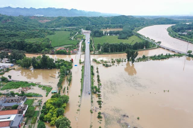 <p>Flooding due to heavy rain at Xinanjuang village in Miyun district, on the outskirts of Beijing on July 29, 2025</p>