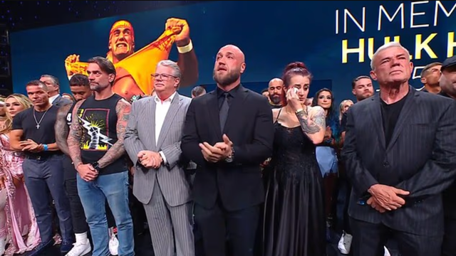 <p>Nick Hogan is joined by WWE superstars as they honour his father on Raw</p>