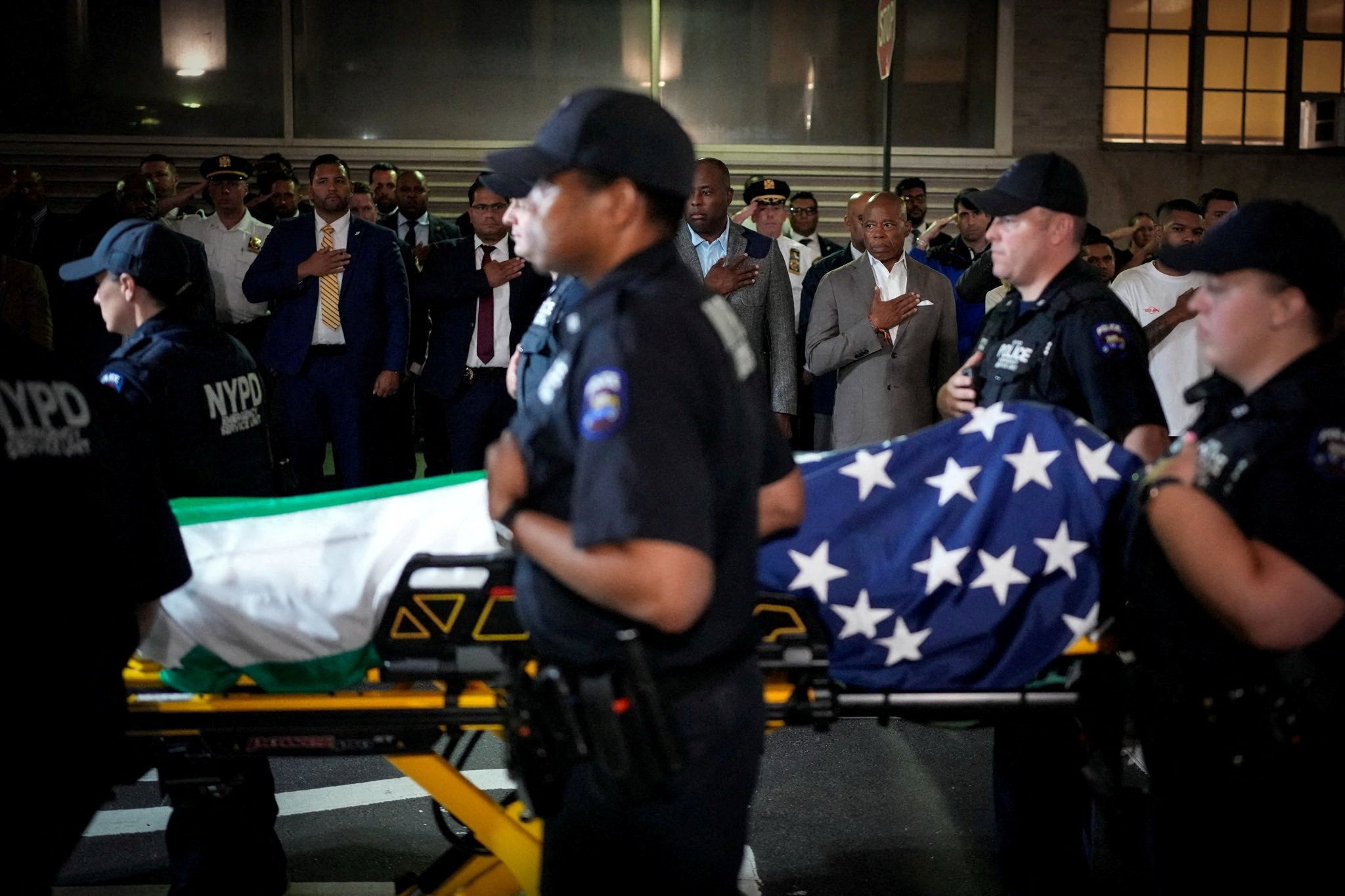 New York Mayor Eric Adams posted this photo to his X account as he attended the dignified transfer of slain NYPD officer