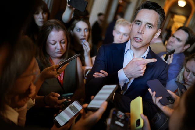 <p>Sen. Josh Hawley (R-MO) speaks to the press after voting on the nomination of Michael Duffey to be Under Secretary of Defense for Acquisition and Sustainment on June 02, 2025</p>