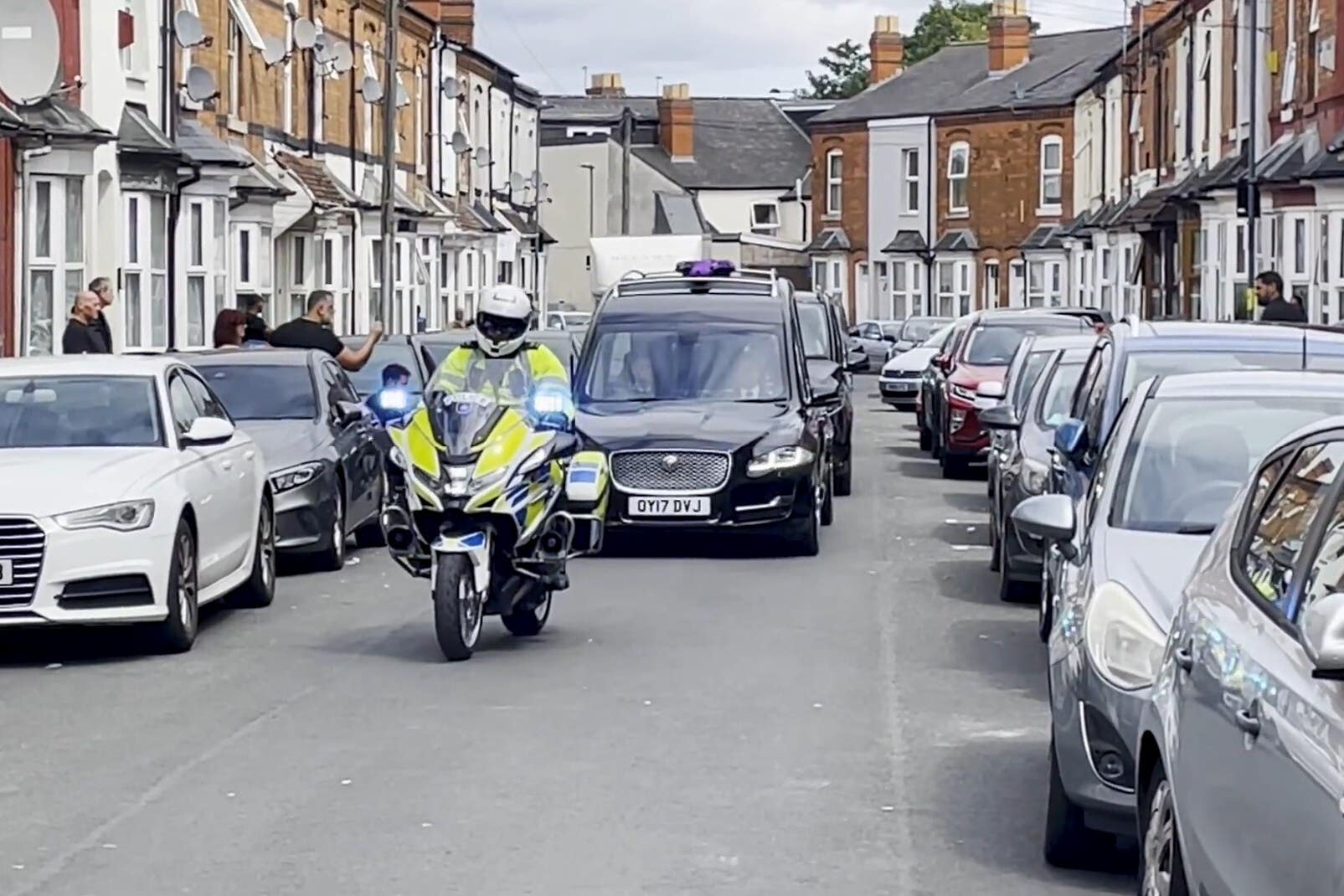 Ozzy Osbourne’s coffin and cortege passing his childhood home in Lodge Road, Aston (Matthew Cooper/PA)