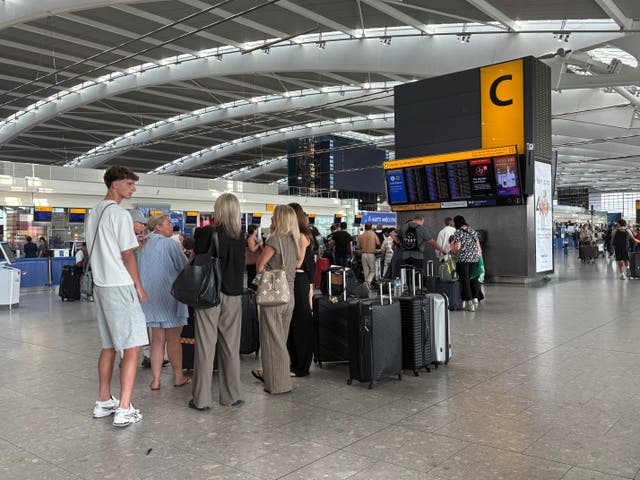 <p>Passengers facing delays at Heathrow Terminal 5</p>