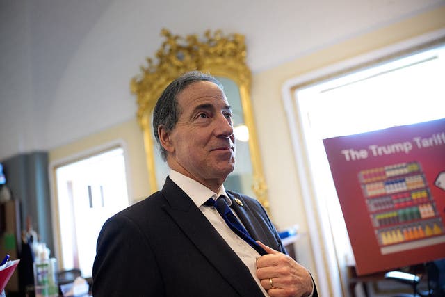<p>Jamie Raskin got into a near-shouting match with Nigel Farage on Wednesday during a bipartisan congressional visit to London</p>
