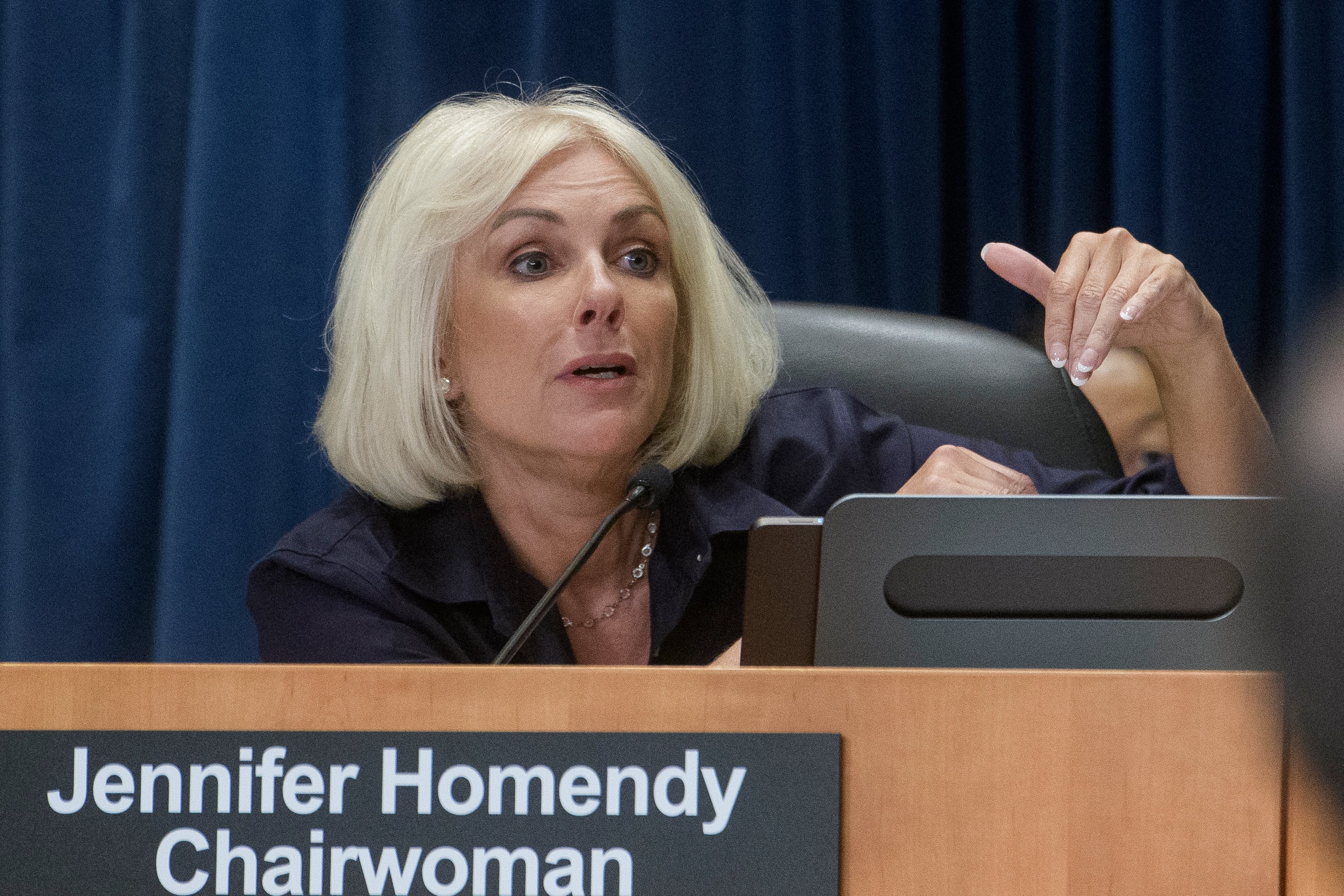 National Transportation Safety Board Chairwoman Jennifer Homendy presides over the NTSB fact-finding hearing on the DCA midair collision