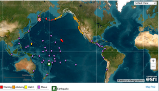 Map showing areas under warnings, watch and threat