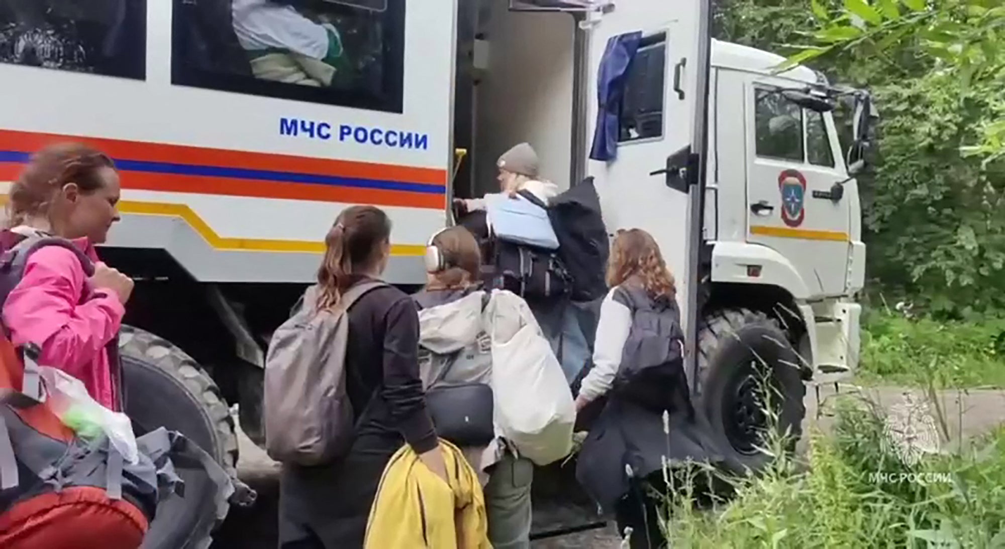 Rescuers evacuate people in Russia's Kamchatka region