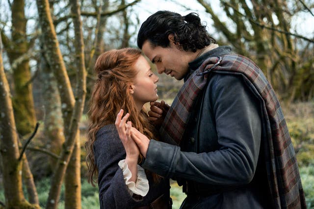 <p>Harriet Slater and Jamie Roy as Ellen MacKenzie and Brian Fraser in ‘Blood of My Blood’ </p>