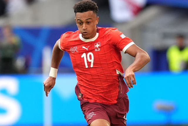 <p>Switzerland’s Dan Ndoye in action against England during UEFA Euro 2024</p>
