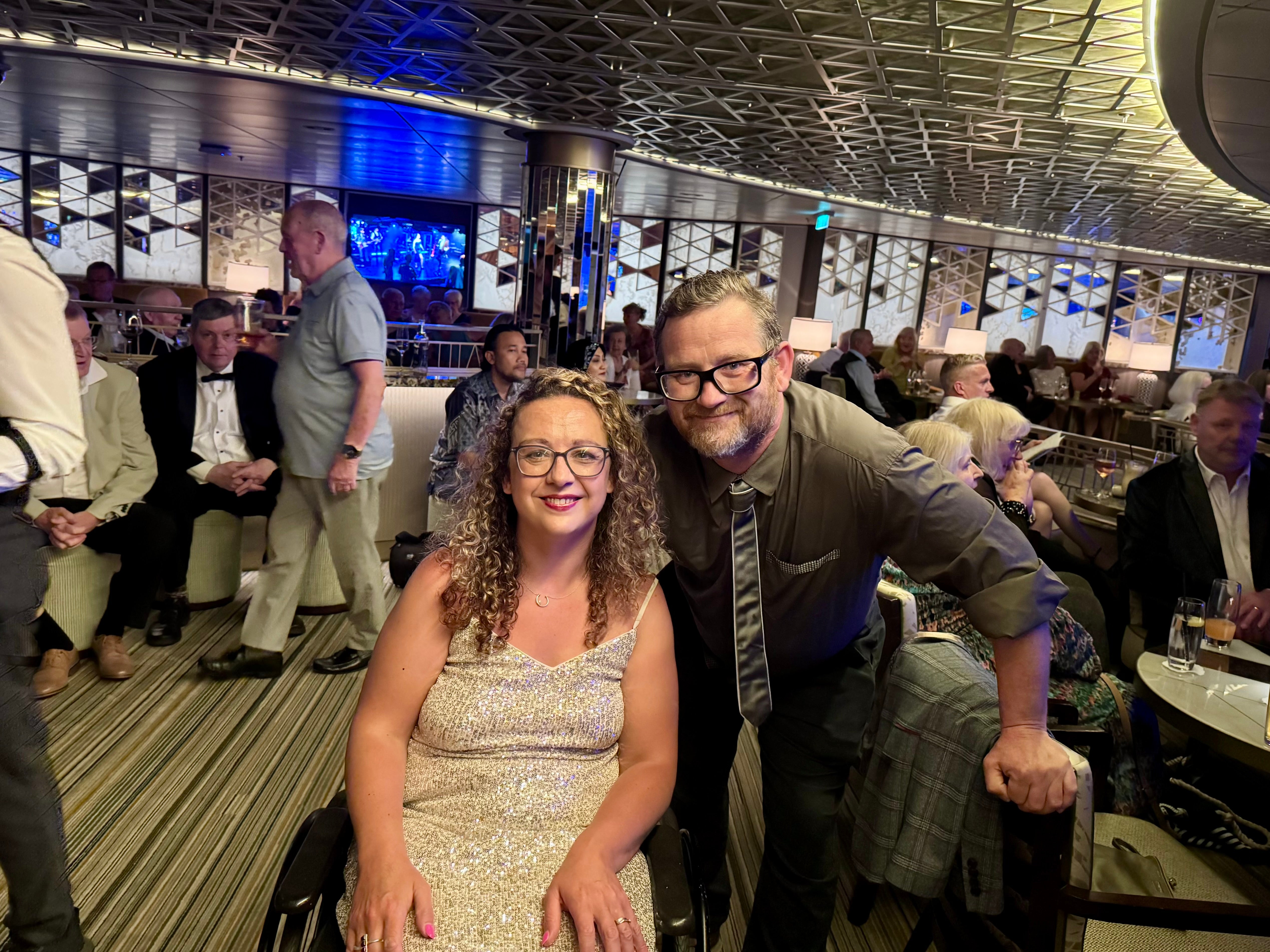 Carrie-Ann and her husband Darren enjoying the entertainment onboard P&O’s Arvia
