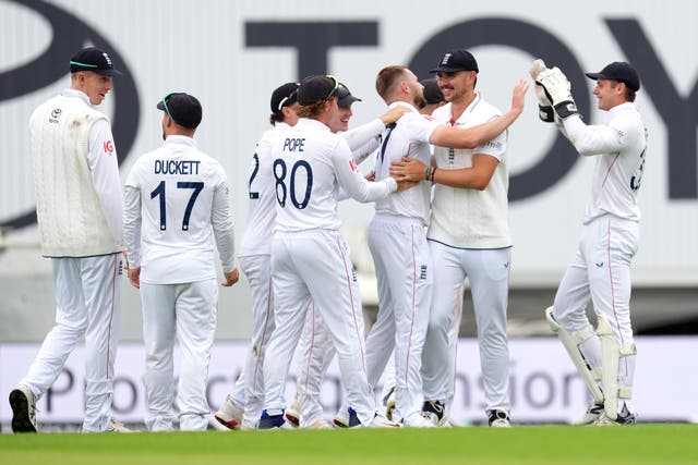 England’s Gus Atkinson (second right) impressed on the opening day (Ben Whitley/PA)