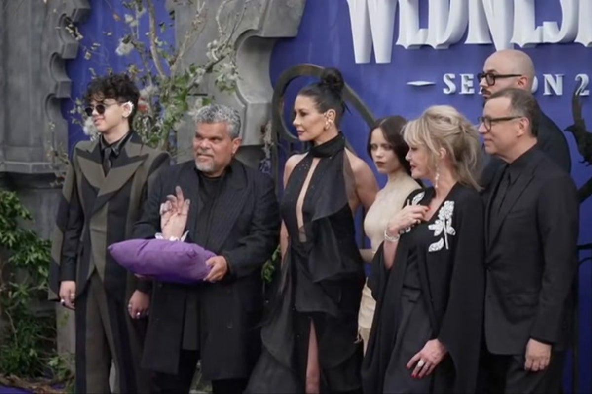 Wednesday’s Catherine Zeta Jones and Jenna Ortega walk London red carpet
