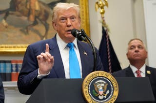 President Donald Trump speaks during an event to sign VA Home Loan Program Reform Act into law in the Roosevelt Room at the White House